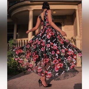 NWT JessaKae Ebony Rose size 3x Black Dress with Red and Pink Floral Embroidery